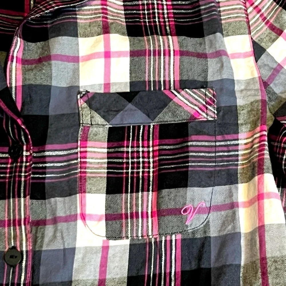 Victoria’s Secret Plaid Long Sleeve Pajama Top Womens Size XS Red White